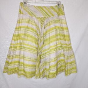 Talbot's A line High Rise Green Yellow Stripes Skirt Size 2 Striped Flowy